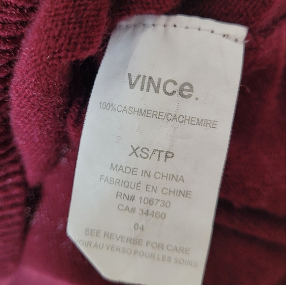 Vince Burgundy Cashmere Sweater Women's Size XS - Picture 9 of 12